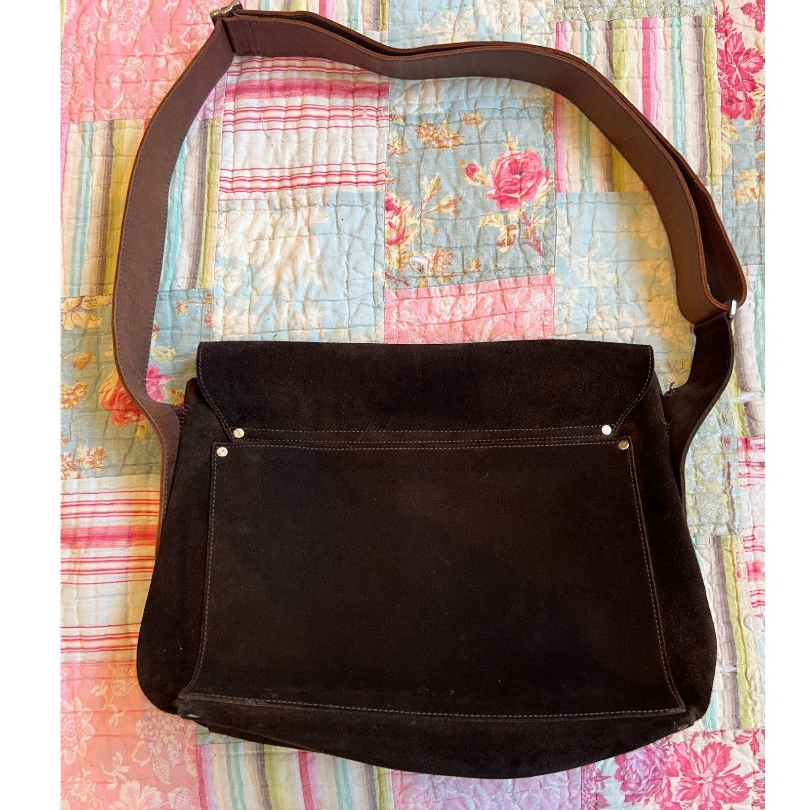 Jack Spade Suede Leather Large Messenger Bag Chocolate Brown