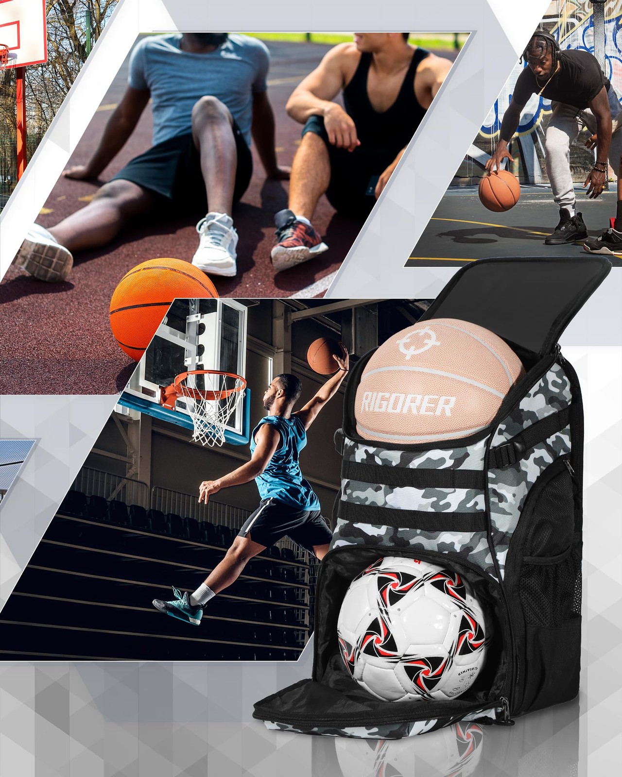 Basketball Bag Backpack with Ball Holder Multi-Sport Backpack for Soccer Voll…