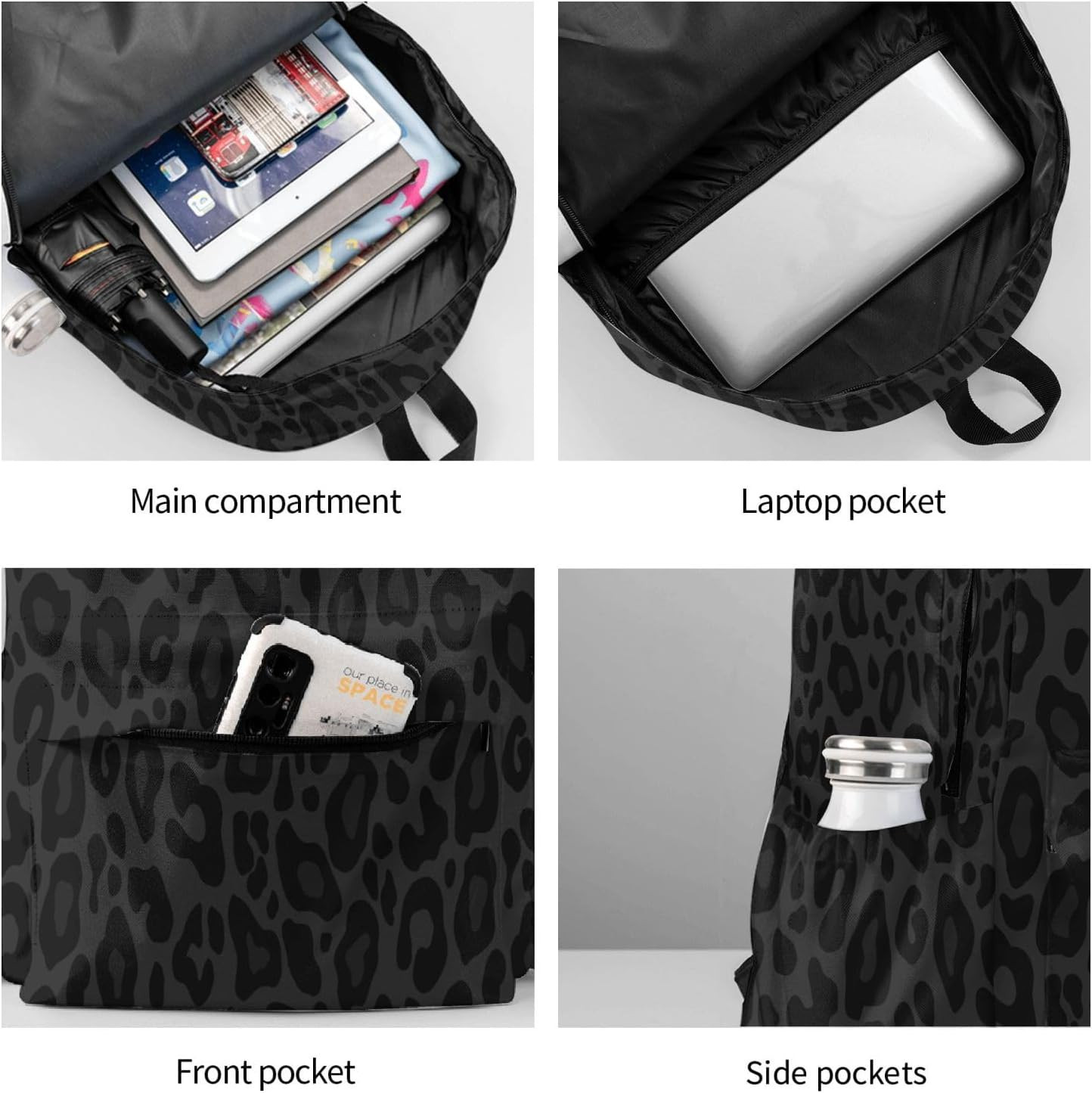 Black Leopard Print Laptop Backpack for Men Women, Cheetah Lightweight Daypack B