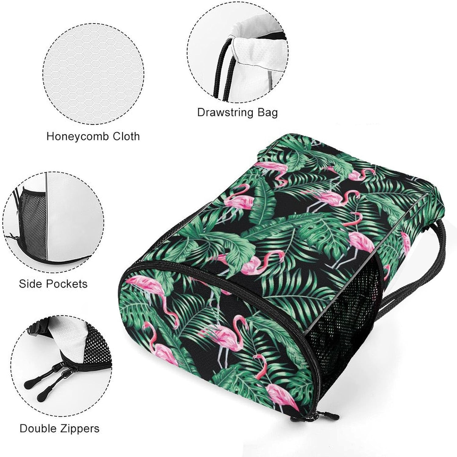Tropical Flamingos Drawstring Backpack Gym Bag With Shoe Compartment String Bag