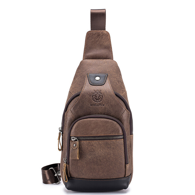 Cowhide Leather Sling Backpack Men’s Crossbody Chest Shoulder Bag Hiking Daypack