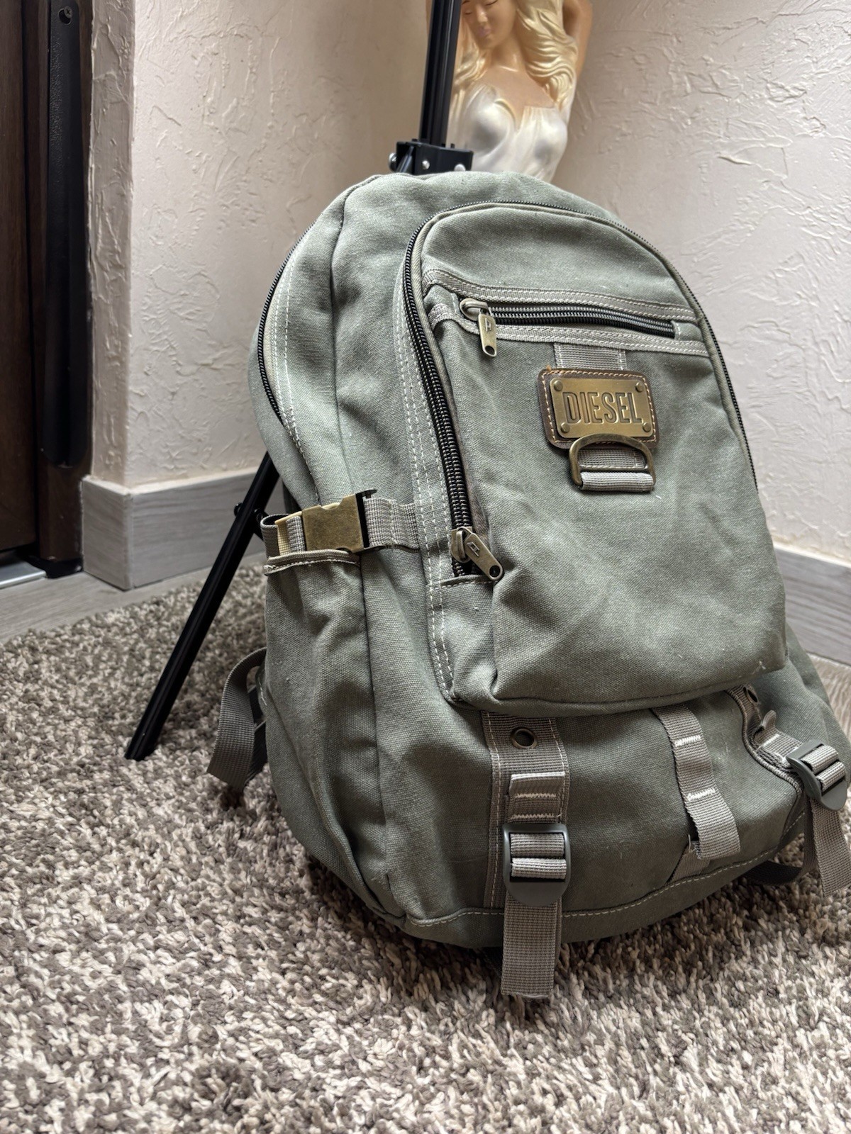 Rare Vintage 90’s Diesel Spare Parts Tactical Multi-Pocket Canvas Backpack khaki