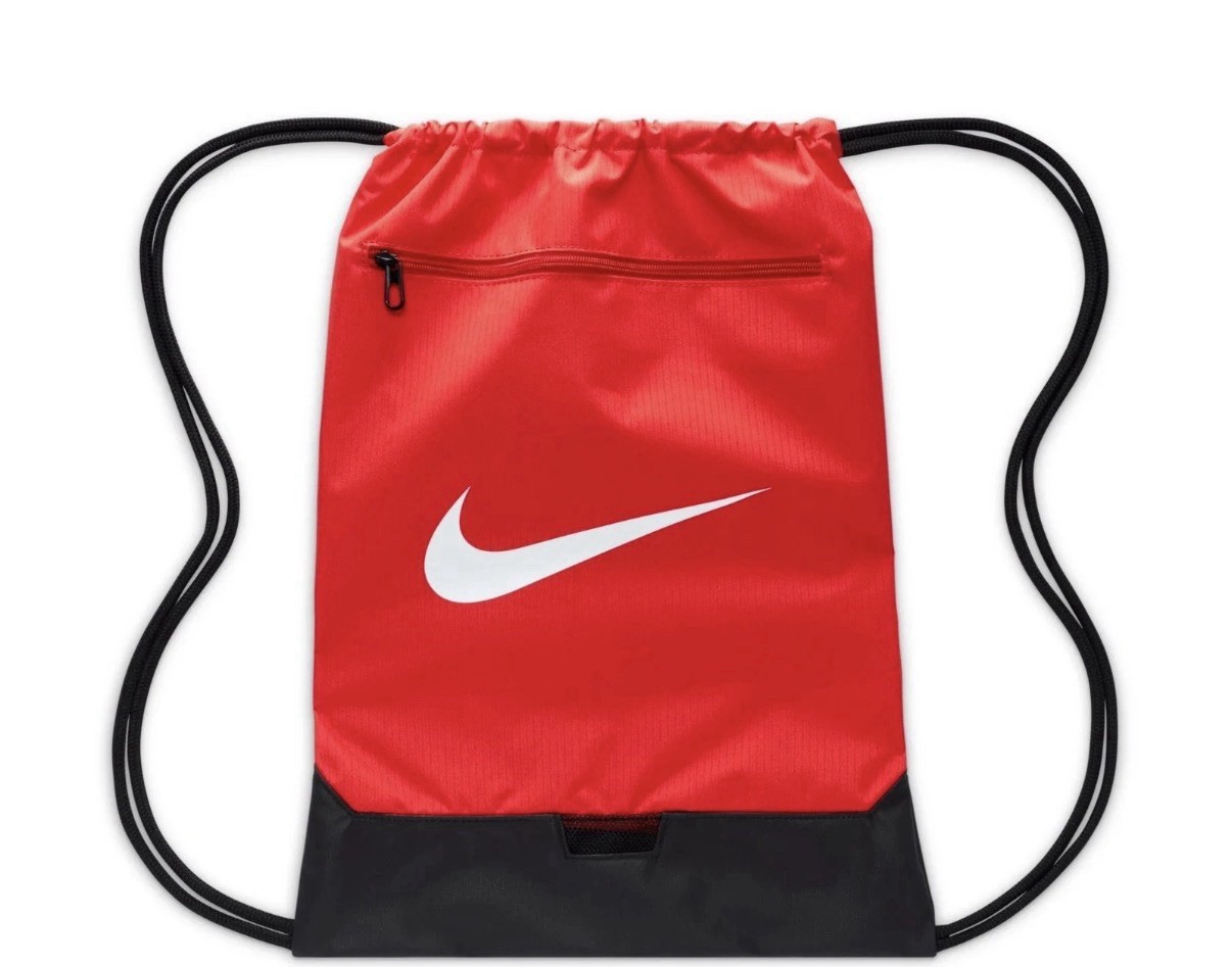 Nike Brasilia 9.5 Drawstring Backpack Bag RED Black Training Gym Sack DM3978 657