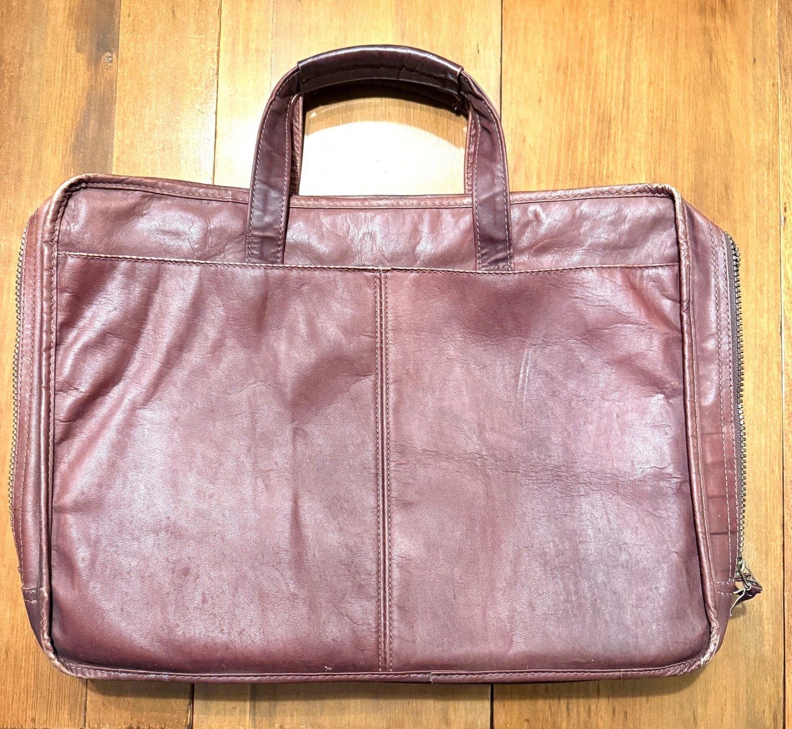 Vintage Leather Briefcase, Maroon Reddish-Brown, Columbia, Many Compartments