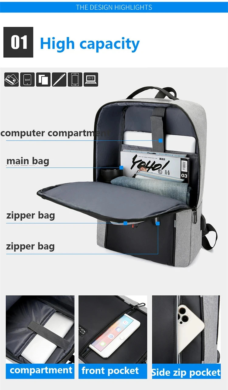 Men Laptop Backpack 15.6 Inch Waterproof USB Charging Business Travel School Bag