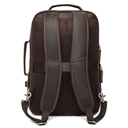 Men’s Full Grain Leather Expandable 15.6 Laptop Backpack Tote Shoulder Brown