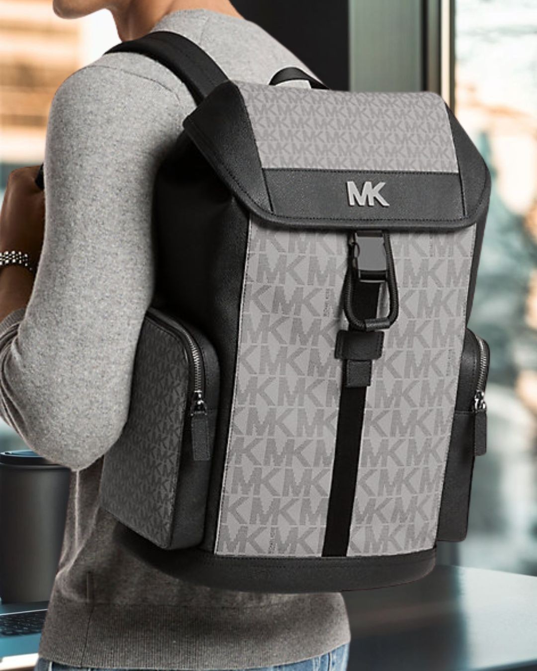 Michael Kors Cooper Men Medium Signature Logo Travel City Backpack For Vacation