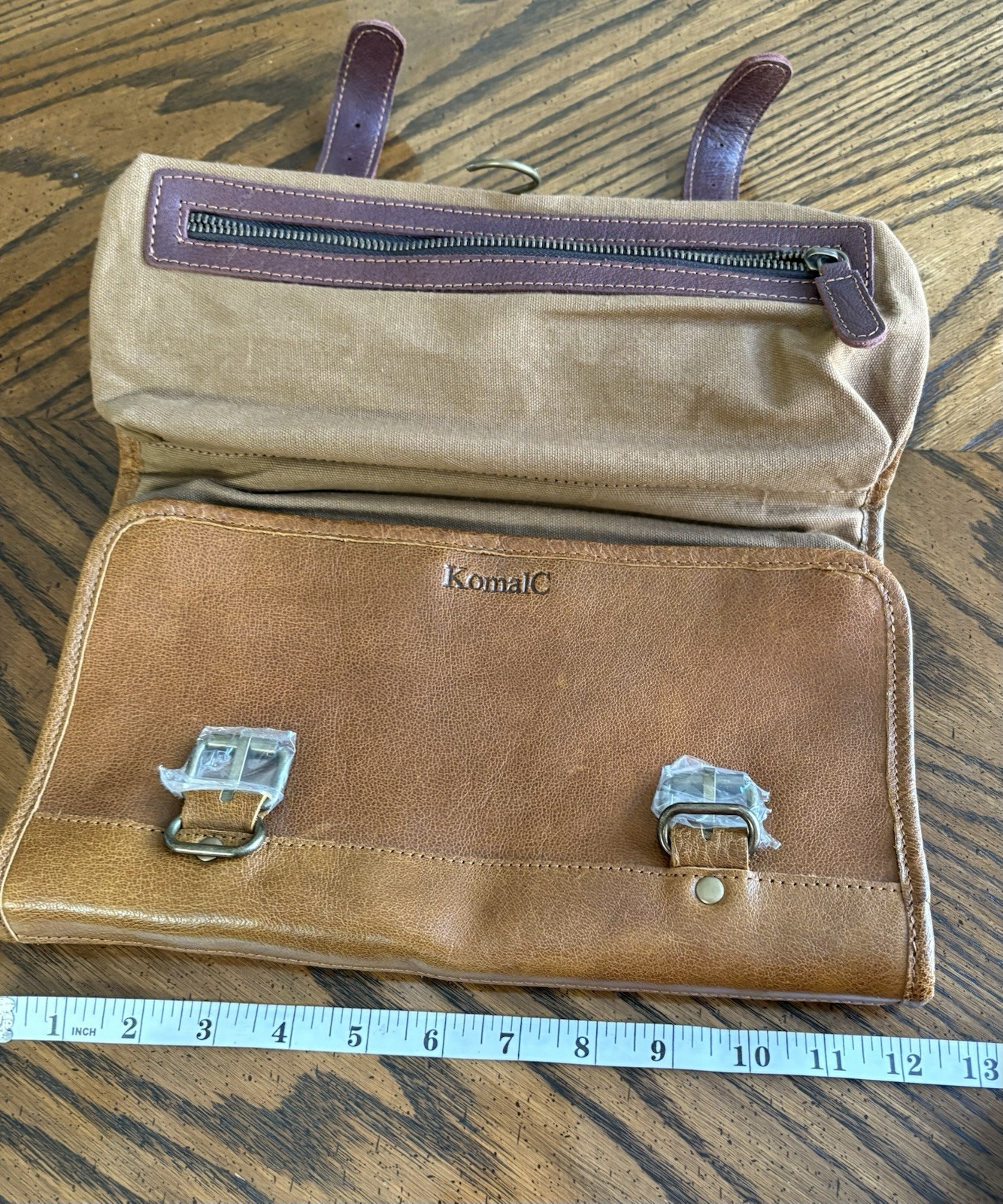 KomalC Premium Buffalo Leather Hanging Toiletry Bag Travel Zip New Men’s Buckle