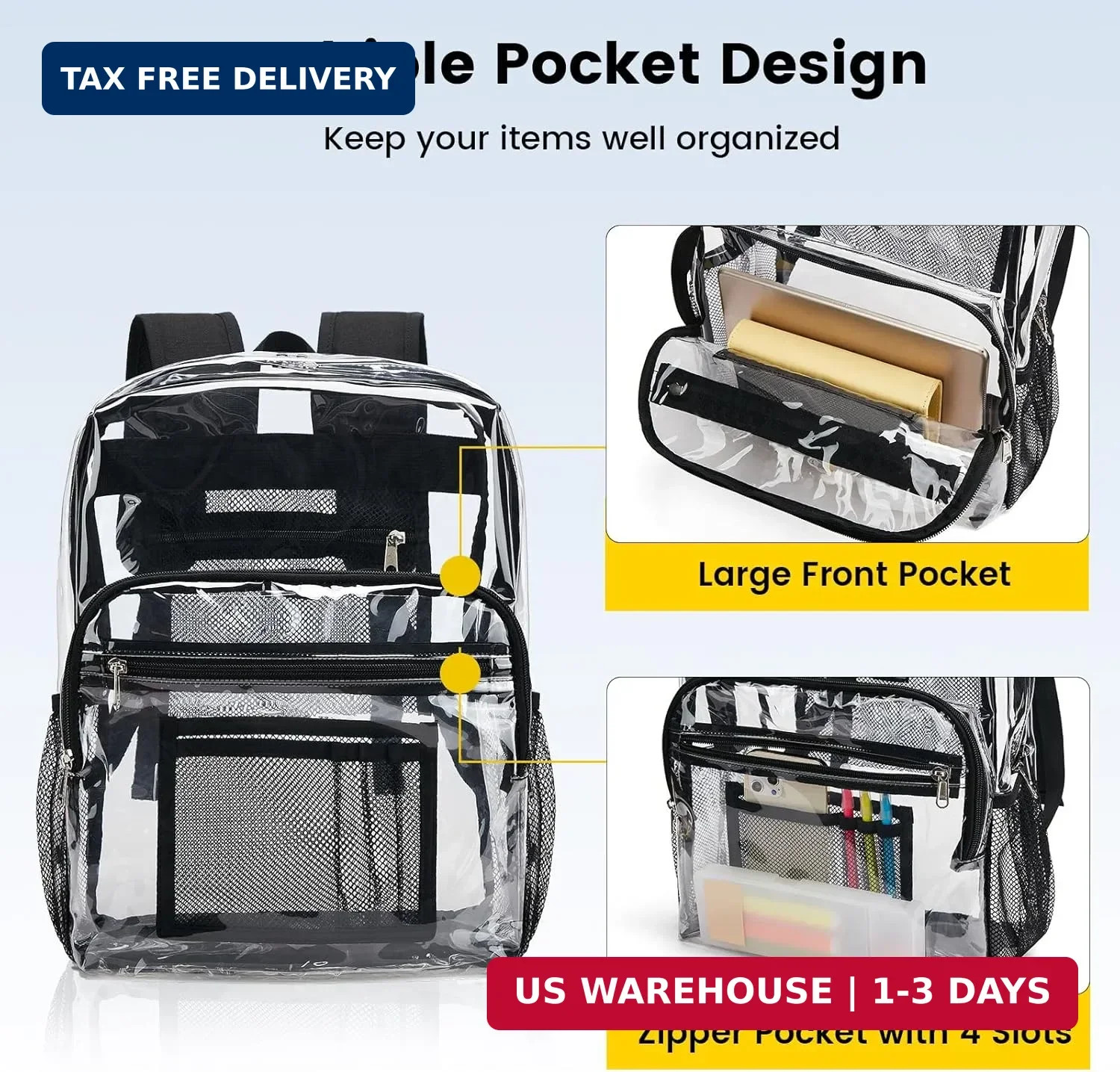 Vorspack Clear Backpack Heavy Duty – Clear Bookbag Large See through Backpack Pl