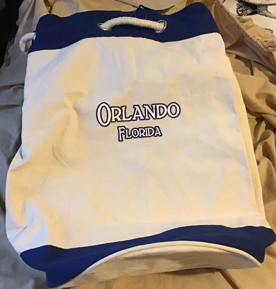 Canvas Duffle Bag 100% Cotton Drawstring Sailor Style Kit Bag Orlando Souvenir
