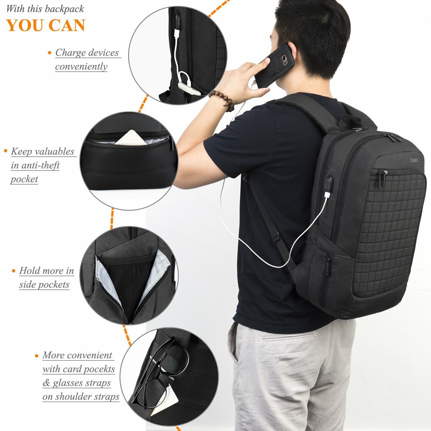 Sac à dos pour ordinateur portable 43,9 cm avec port de chargement USB, Dtbg
