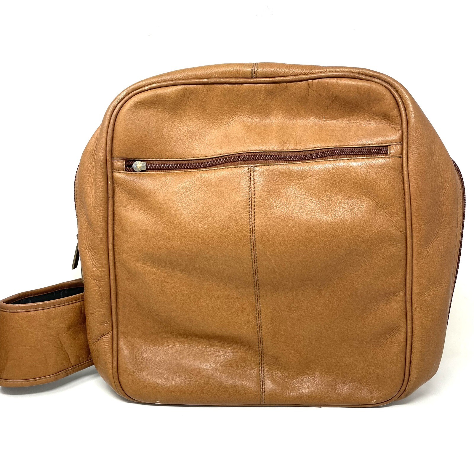 Le Donne Adjustable Leather Work Bag Messenger Backpack Laptop Brown Caramel