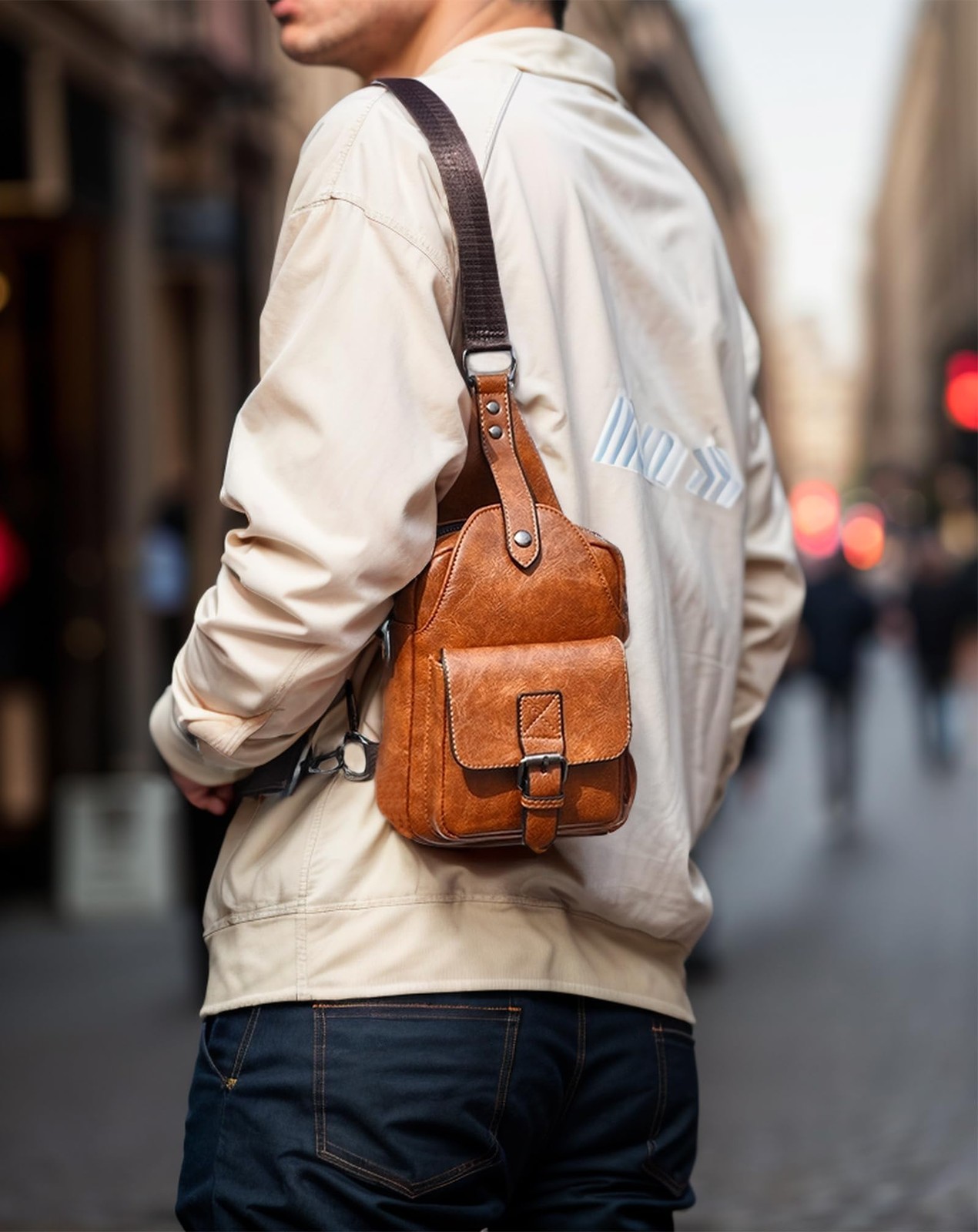 Men’s Leather Crossbody Sling Bag – Anti-Theft Multi-pocket Shoulder Bag for …