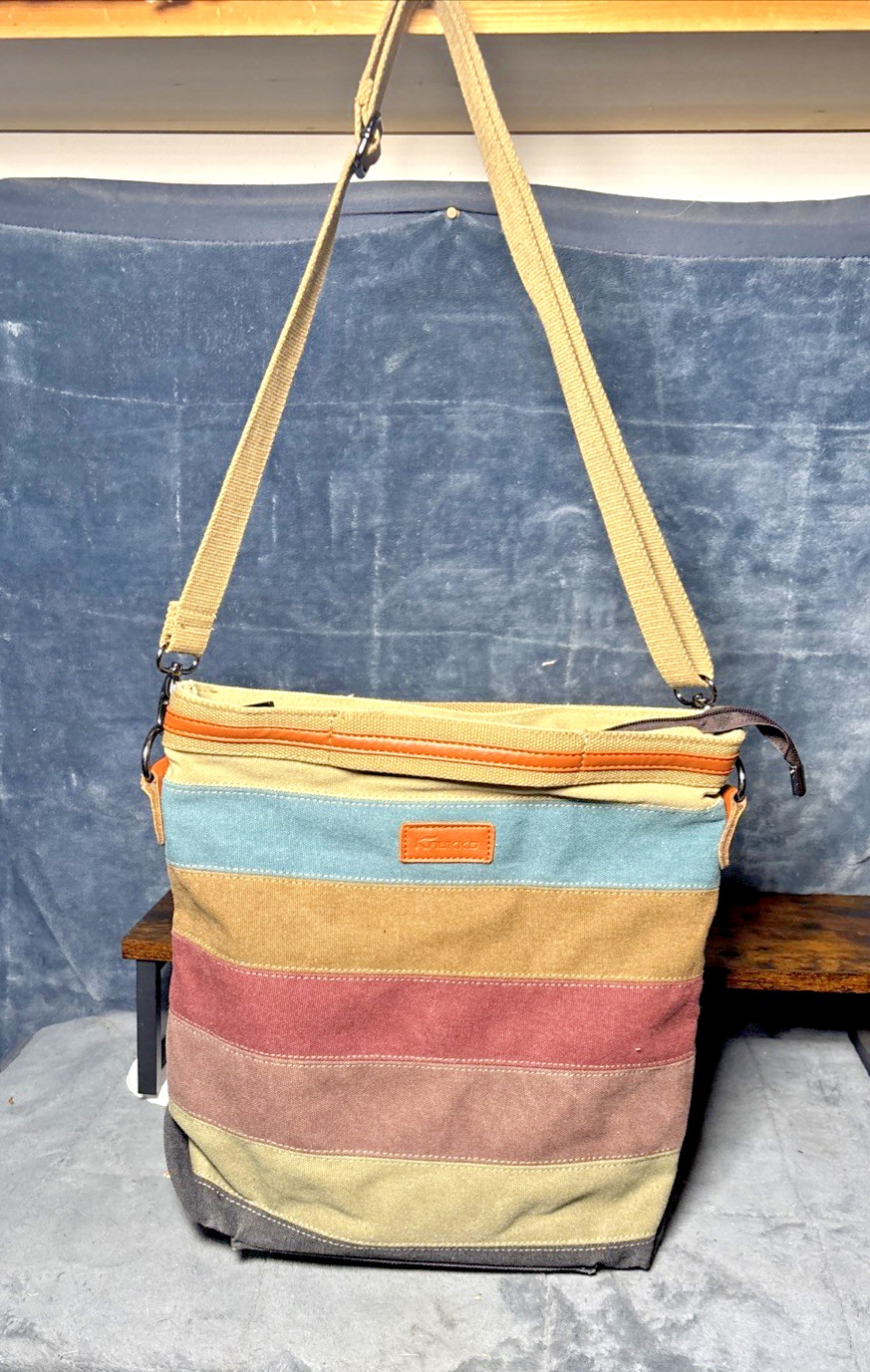 Kaukko Theideaman Striped Canvas Shoulder Crossbody Bag Womens Or Mens Bag