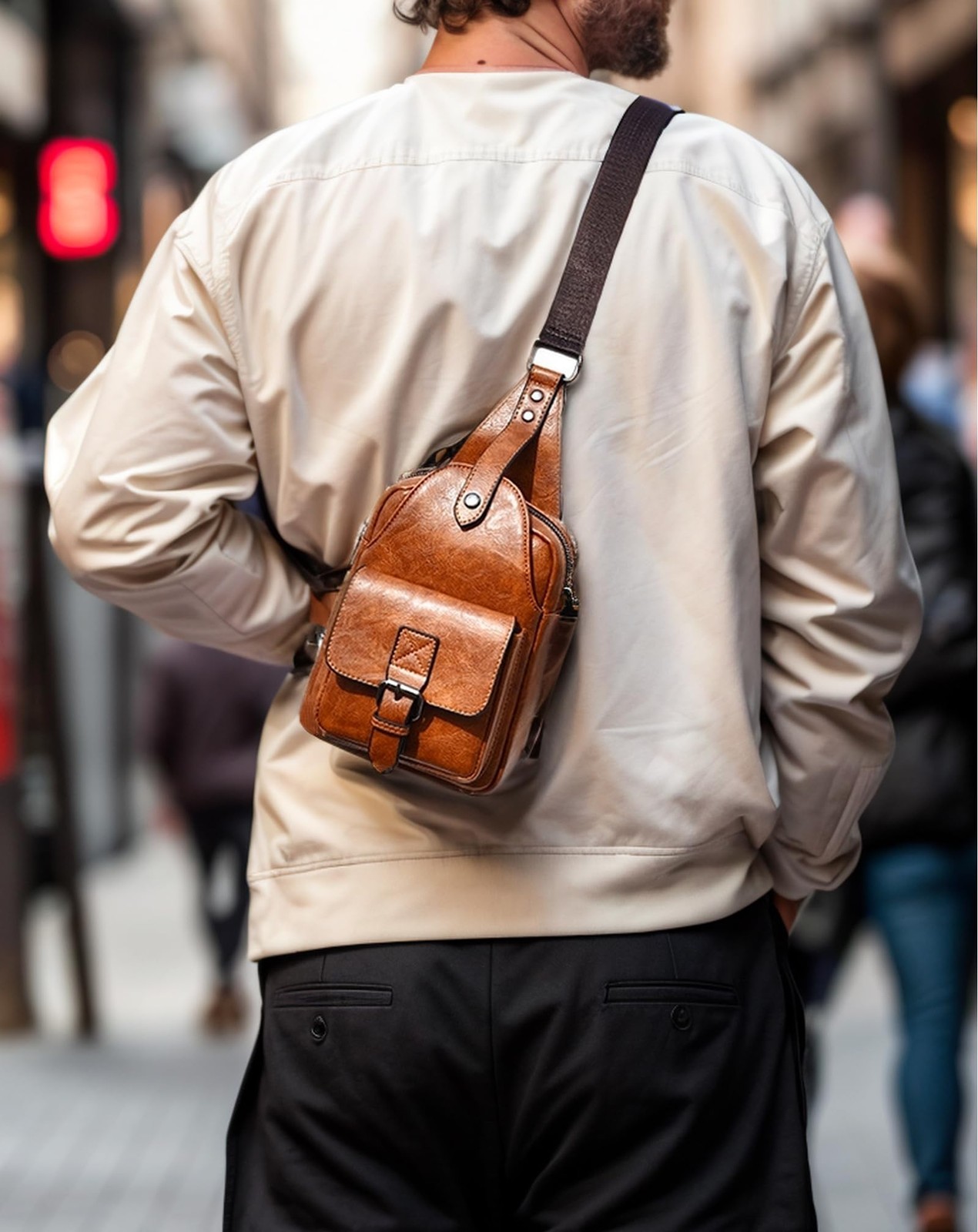 Men’s Leather Crossbody Sling Bag – Anti-Theft Multi-pocket Shoulder Bag for …