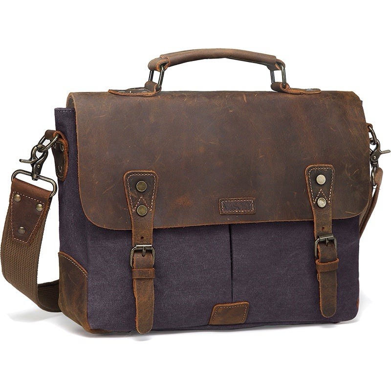 Vaschy Messenger Bags15.6 inch Waxed Canvas Laptop Satchel Bag Water Resistant