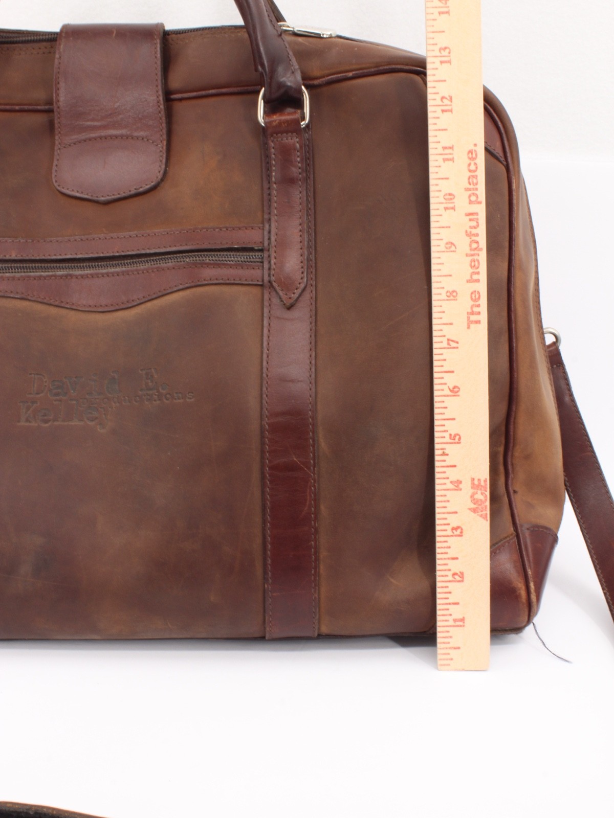 Roots Brown Leather Duffle Bag David E Kelley Productions Weekender Travel Bag