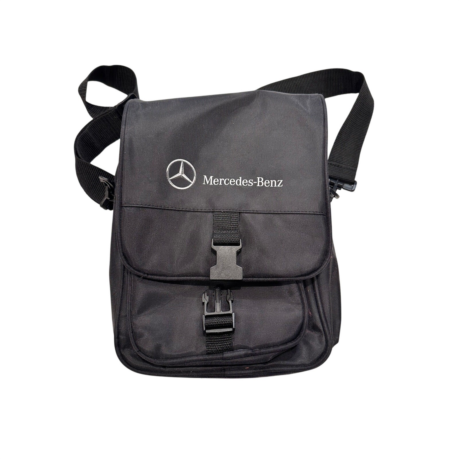 Mercedes-Benz Black Canvas Crossbody Messenger Bag Buckle Flap Travel Satchel
