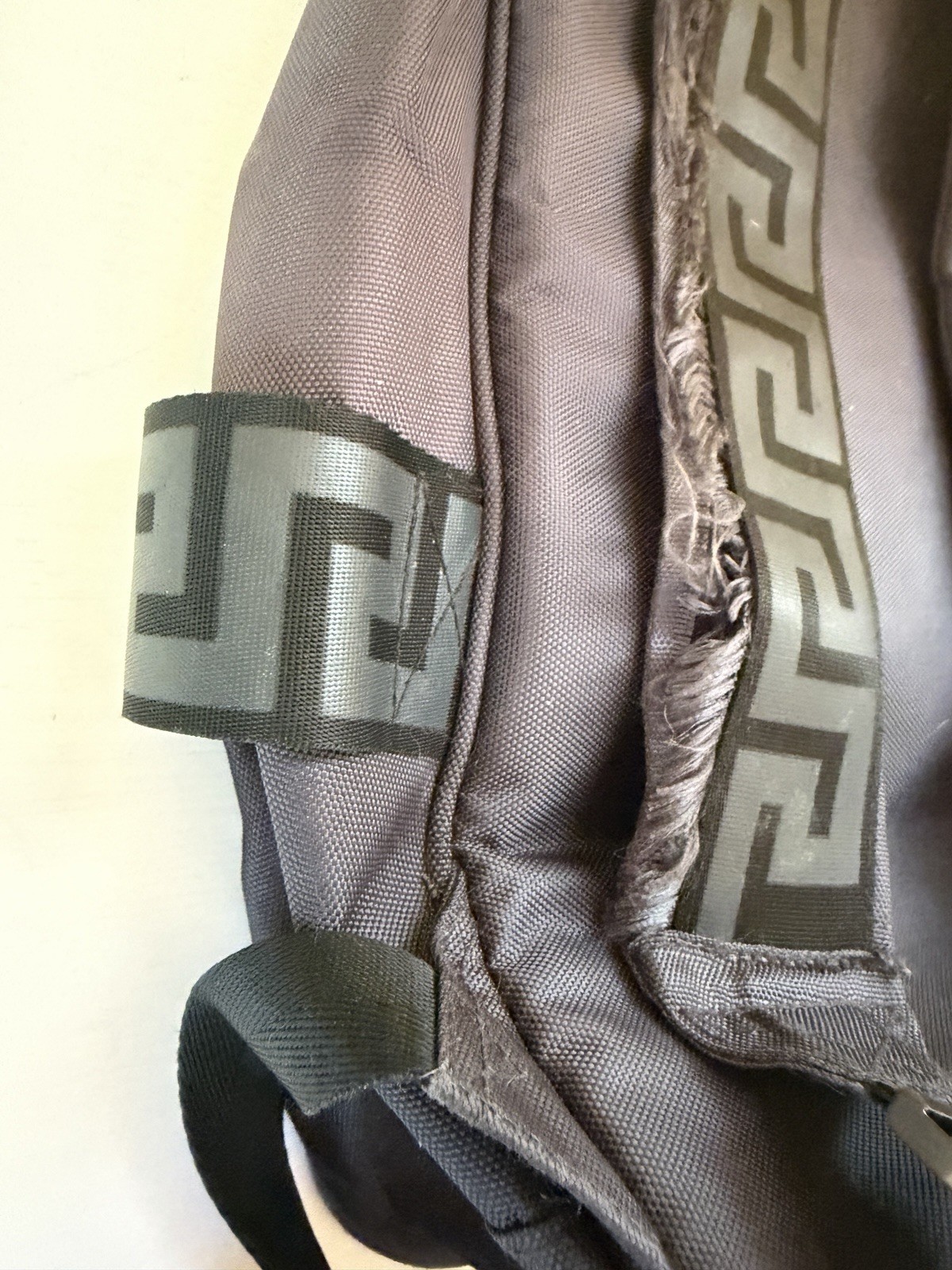 Authentic Versace Parfums Medusa Gray Backpack Greek Key Strap Rare Promo Bag