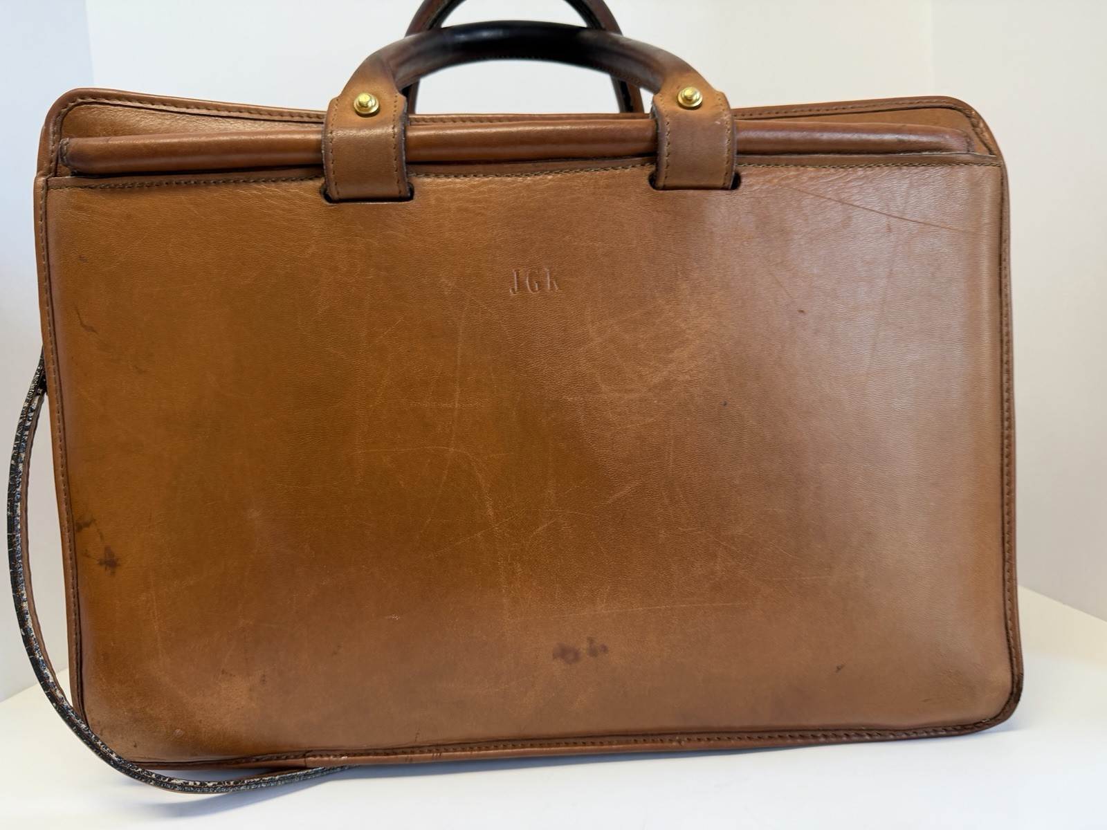 Vintage Jack Georges Brown Leather Messenger Briefcase Double Handle 16.5” Wide