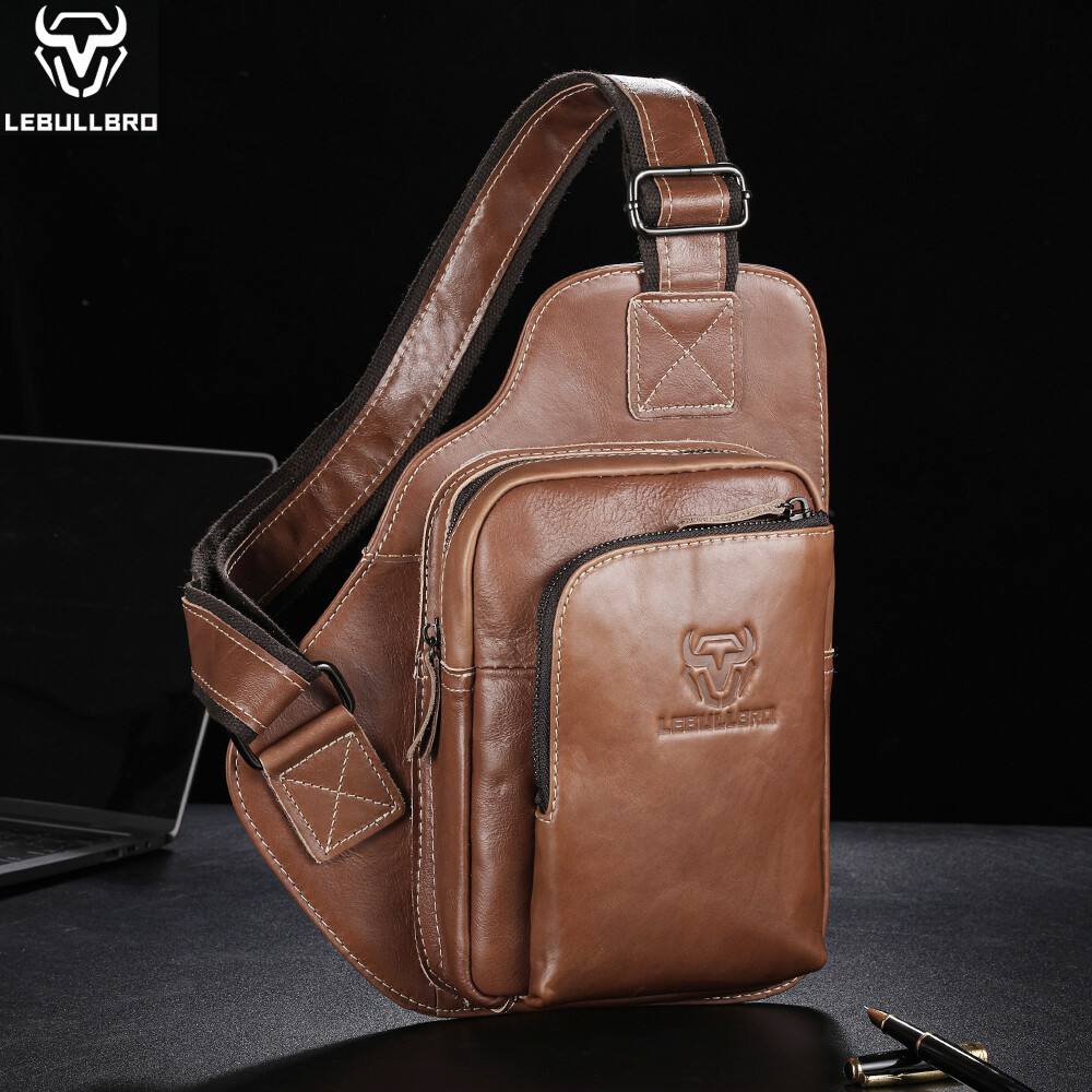 Men’s Chest bag Genuine Leather Sling Backpack Shoulder Bag,Crossbody Bag Travel
