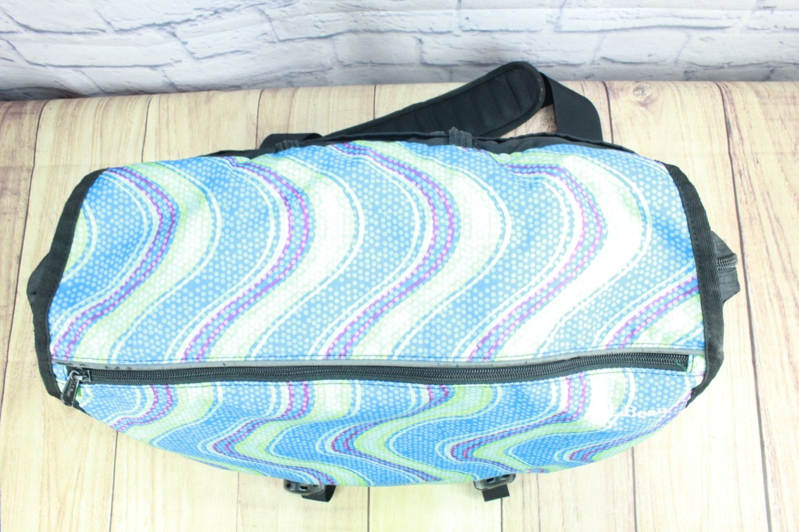 LL Bean Green Purple Blue Stripe Shoulder Strap Messenger Bag Satchel Briefcase