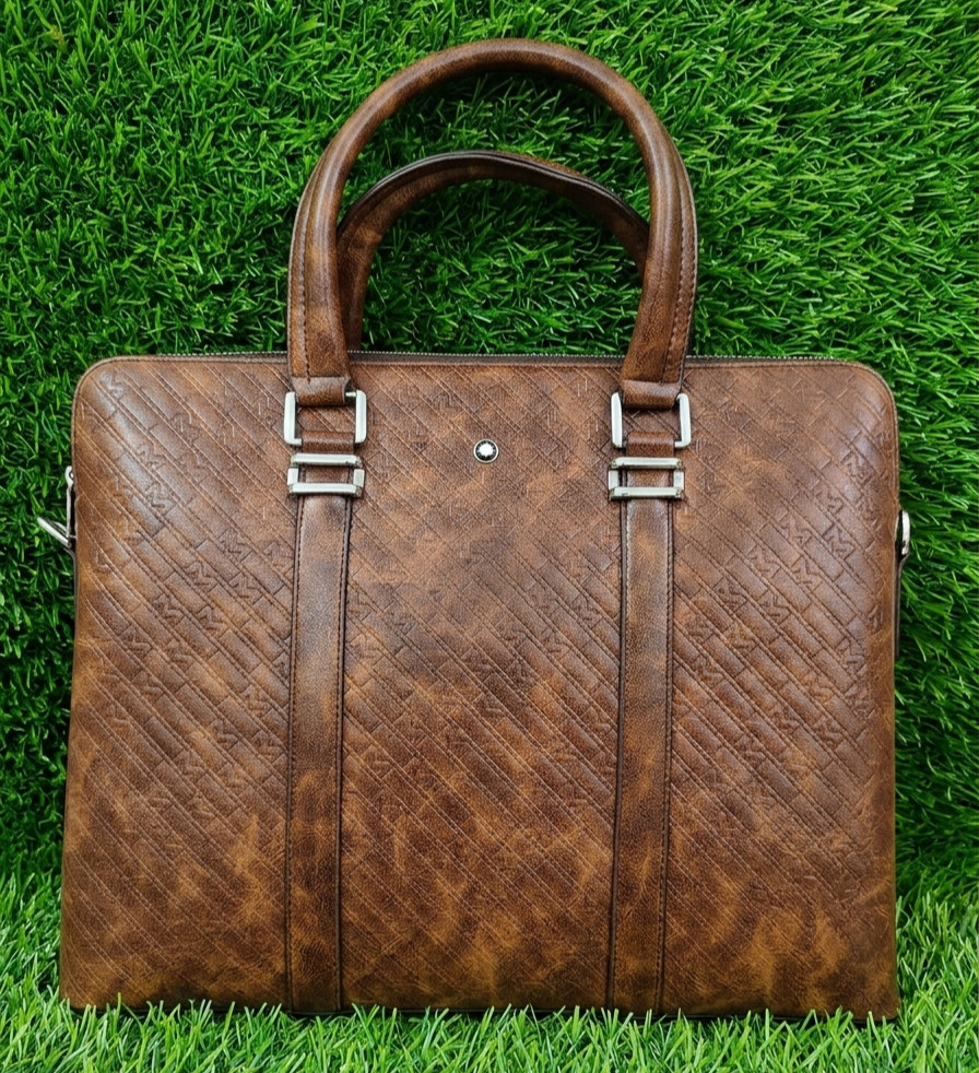 Montblanc Brown Color Leather Briefcase Laptop Bag| Adjustable Strap&Lightweight