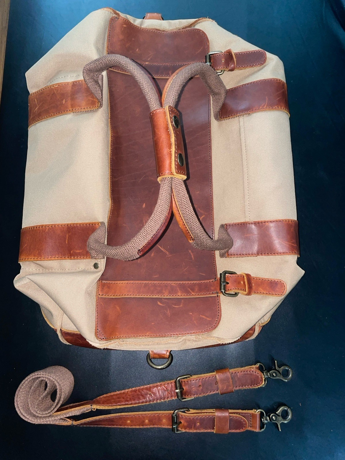 L.L.Bean Signature Canvas Brown Genuine Leather Duffle Bag Vintage