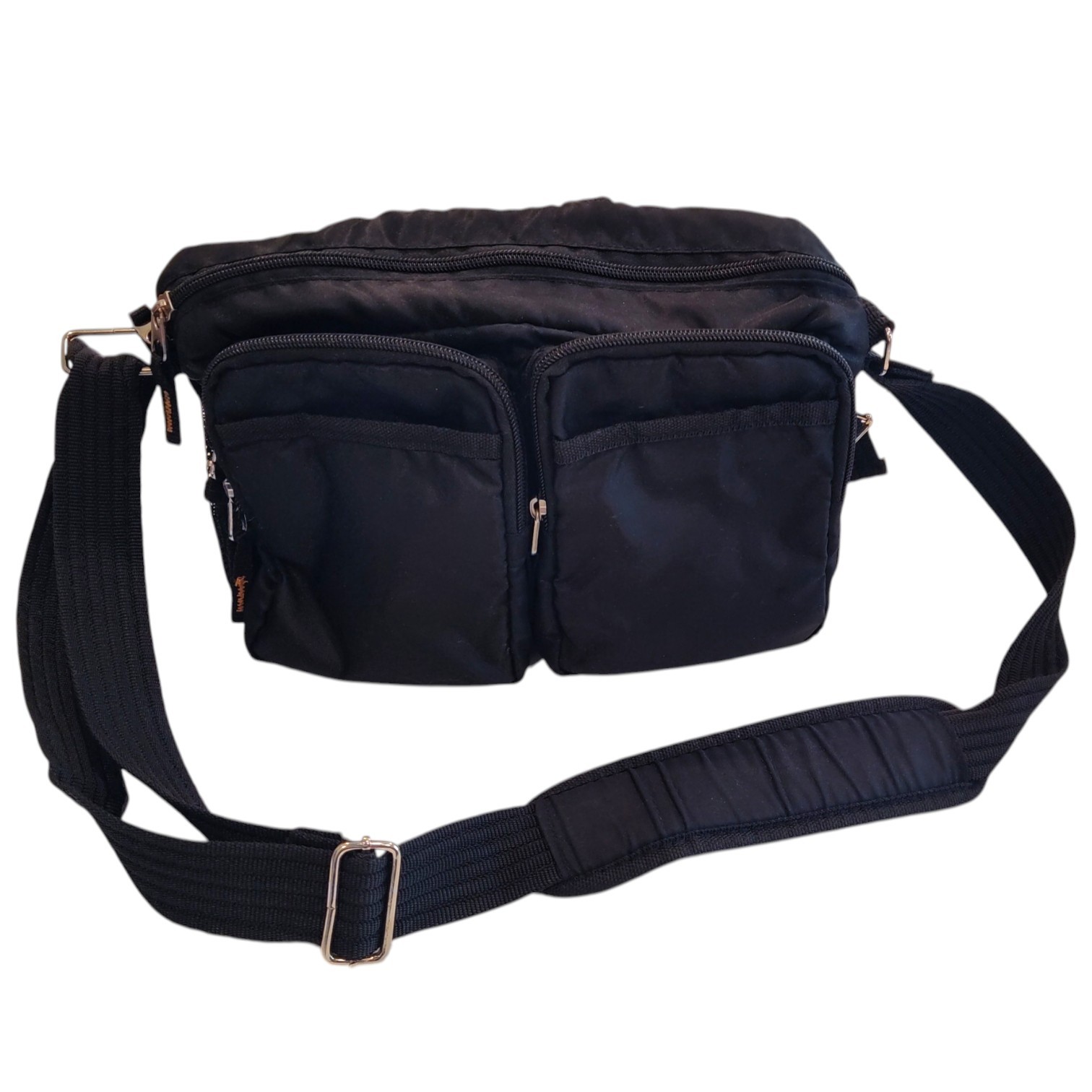 Double Pocket Shoulder Bag Utility Sling Black Padded Strap Crossbody Bag 11x8x4