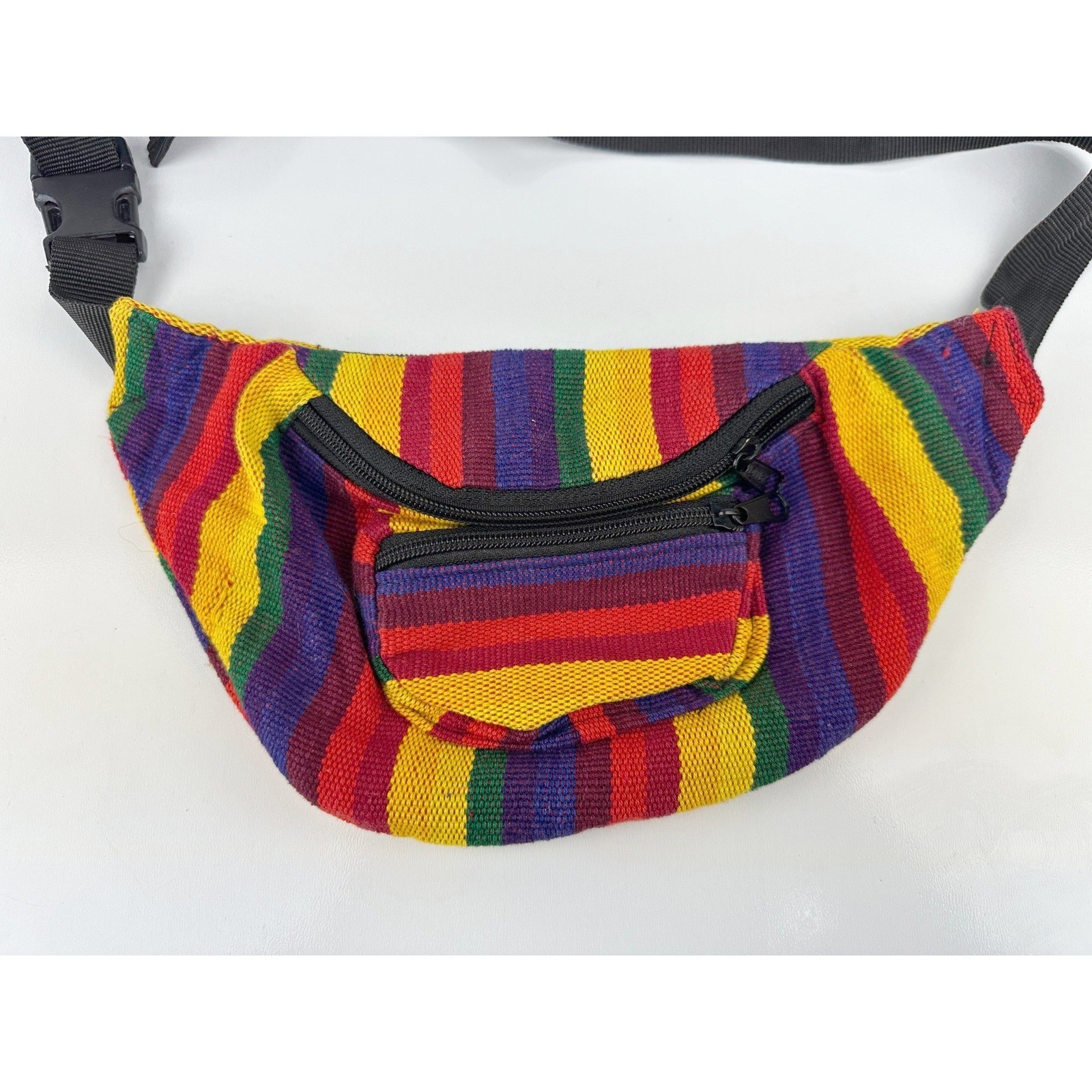 Multicolor Rainbow Striped Cotton Fanny Pack Waist Bag Boho Hippie Rasta Pack