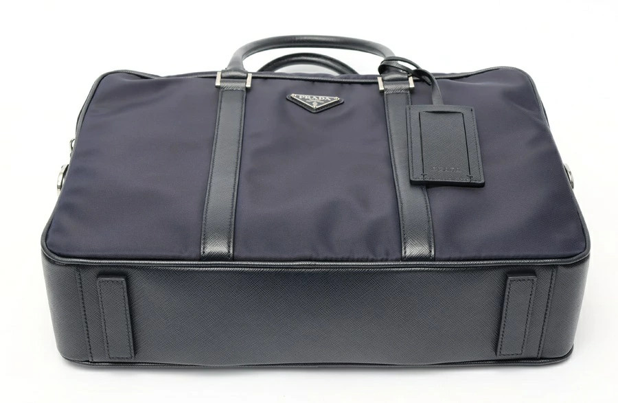PRADA Nylon Saffiano Leather Briefcase 2Ve661 Navy