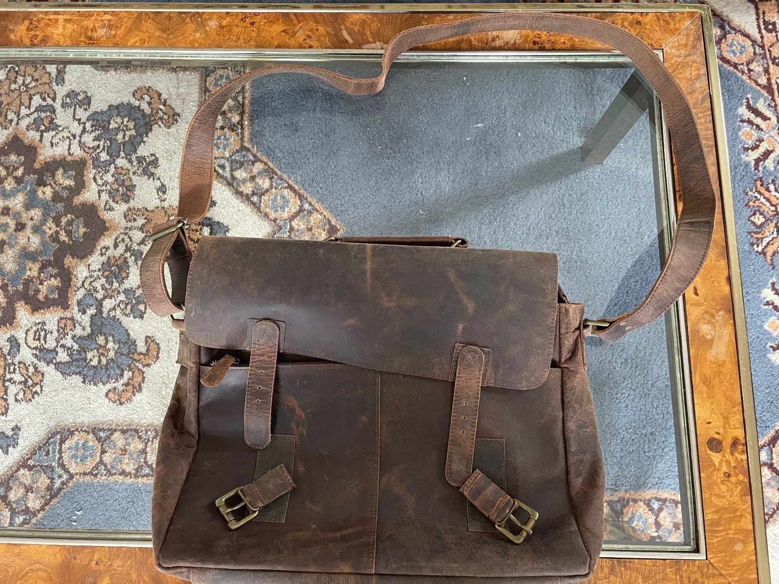 Moonster Handmade Full Grain Buffalo Leather Messenger Bag – 16″ Laptop Bag