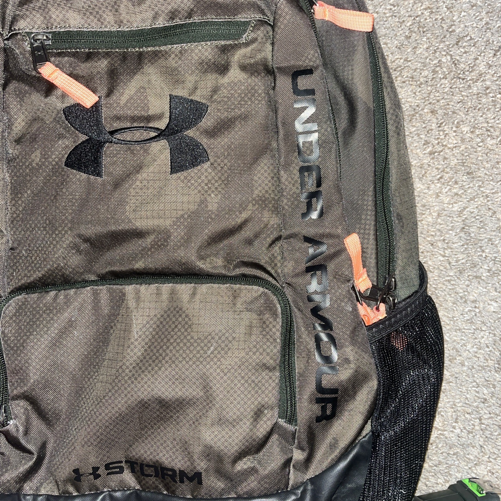 Under Armour Storm Backpack Camo Green Orange Black School Book Bag Laptop Hunt