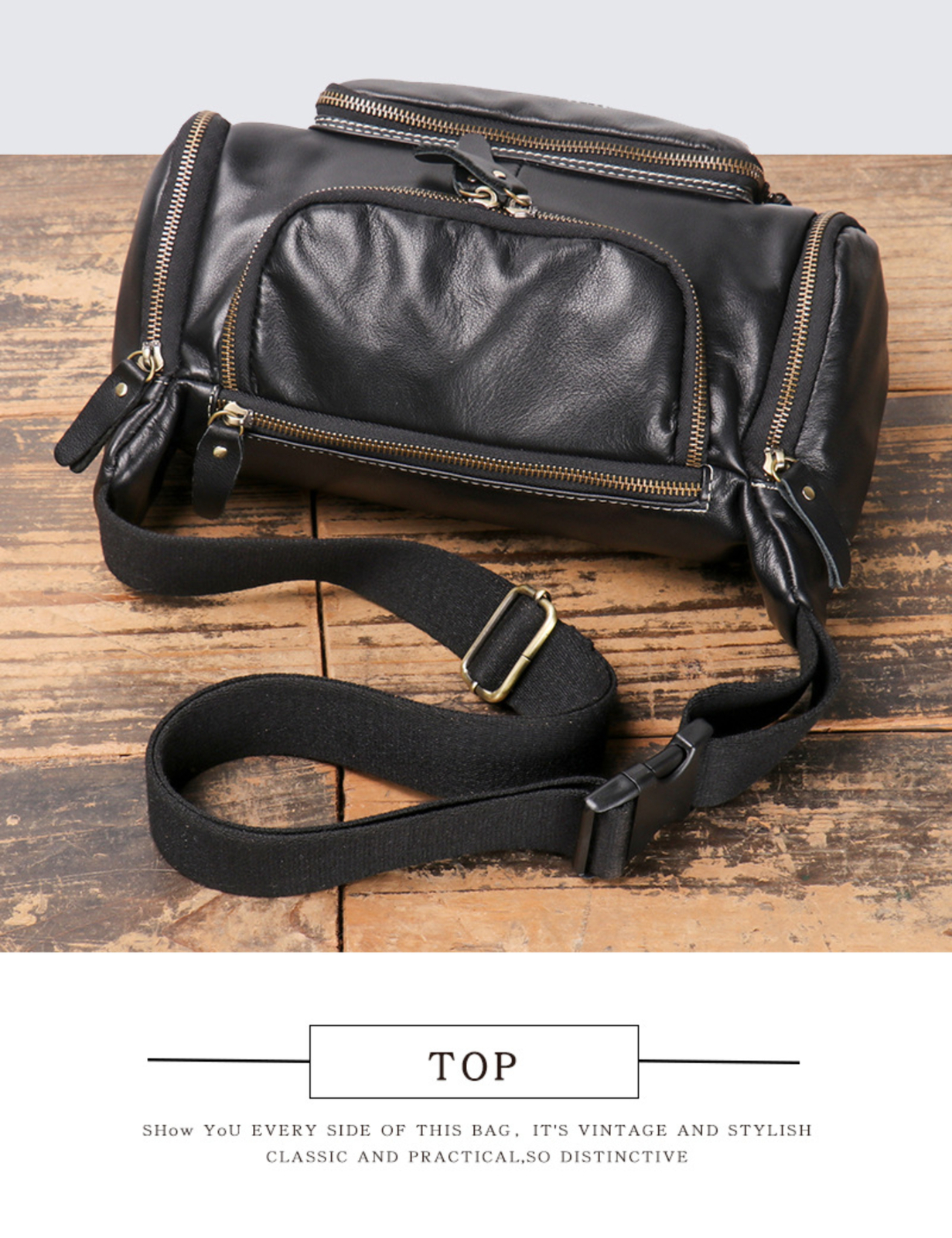 Men’s Leather Shoulder Bag Multi-Pocket Crossbody Messenger Bag