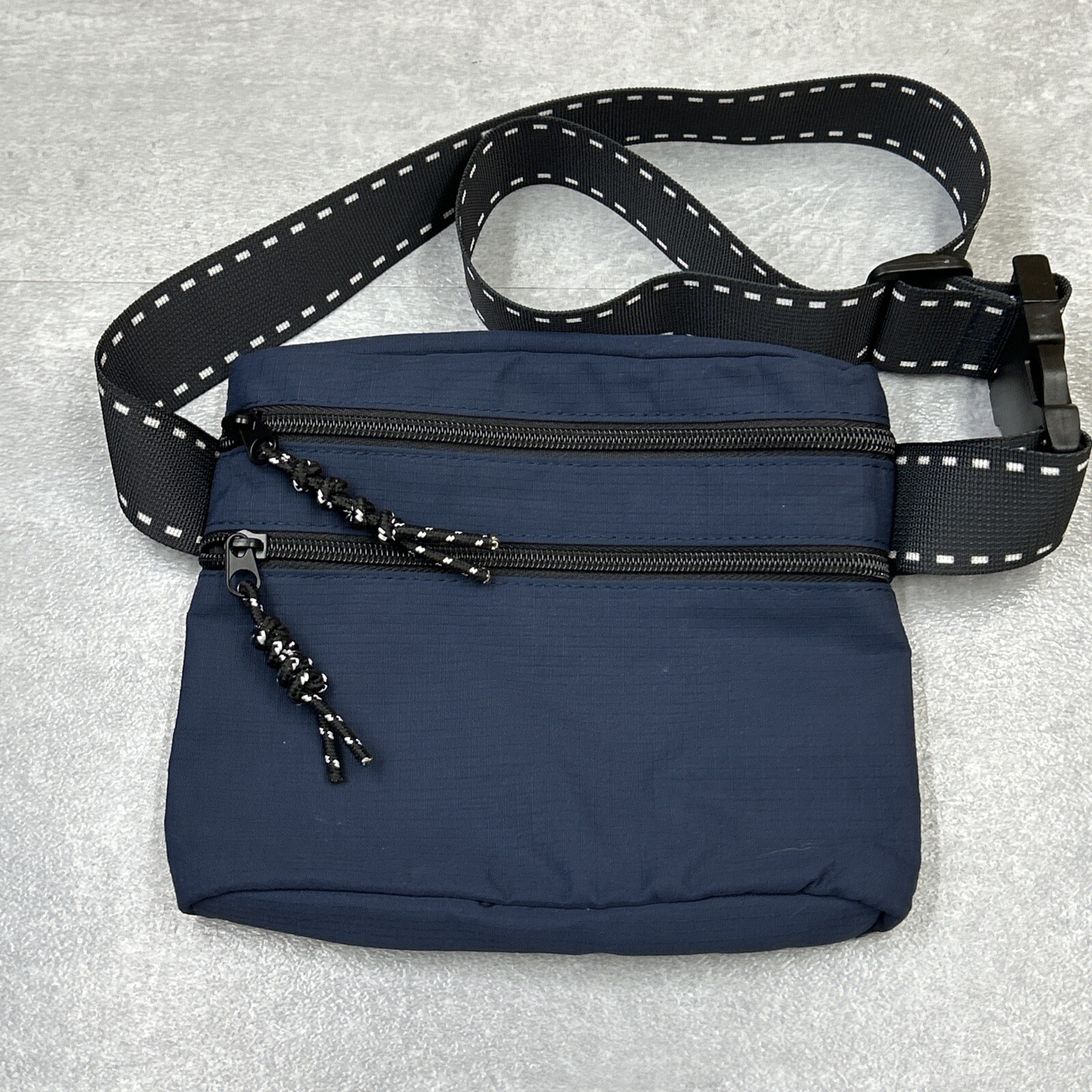 Original Use Dual Pocket Waist Bag Belt Pouch Navy Blue Black Adjustable Strap