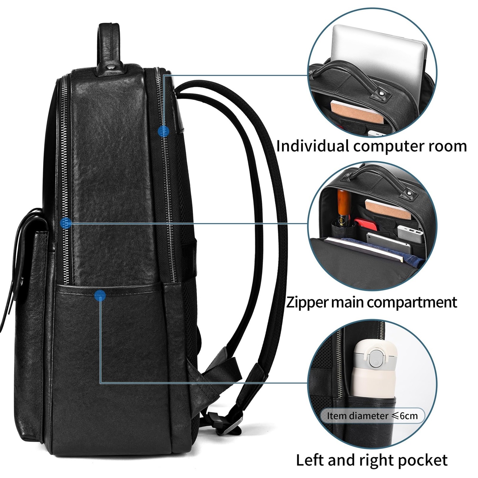Men’s Black Leather Backpack for Work Travel, Durable Genuine Leather Laptop …