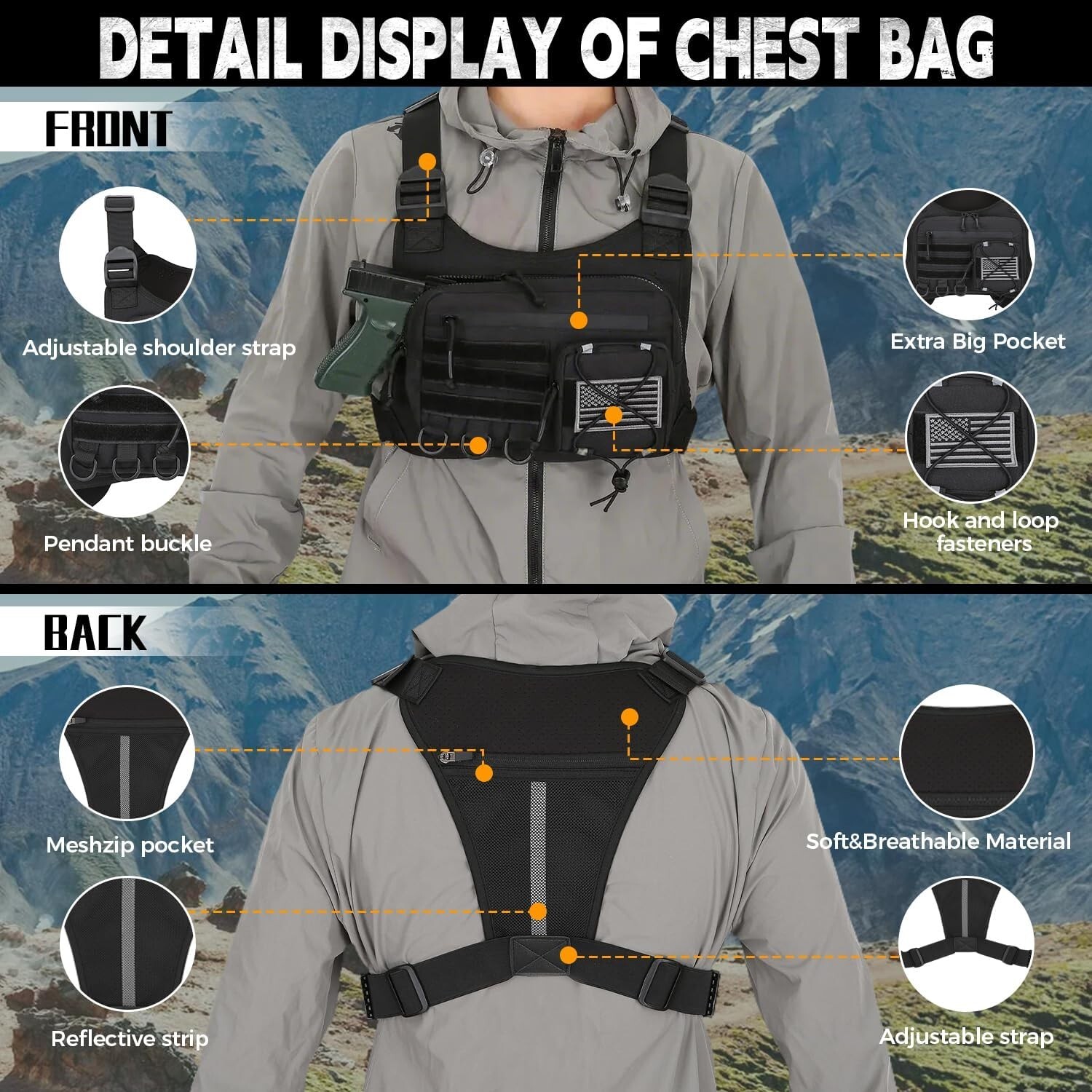Men’s EDC Chest Pack – Tactical Holster Fits Most Pistols for Outdoor Adventures