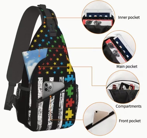 New Autism Awareness Jigsaw Puzzle American Flag Sling Bag