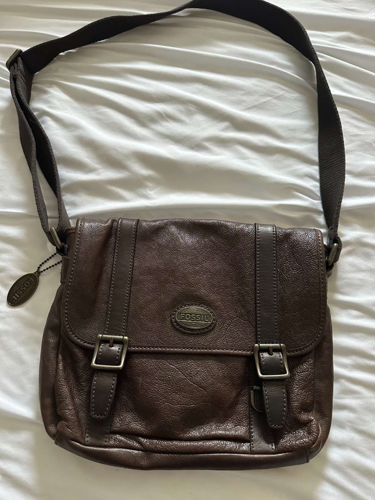 Fossil Estate EW City Bag MBG8269 Brown Leather Messenger New With Tags