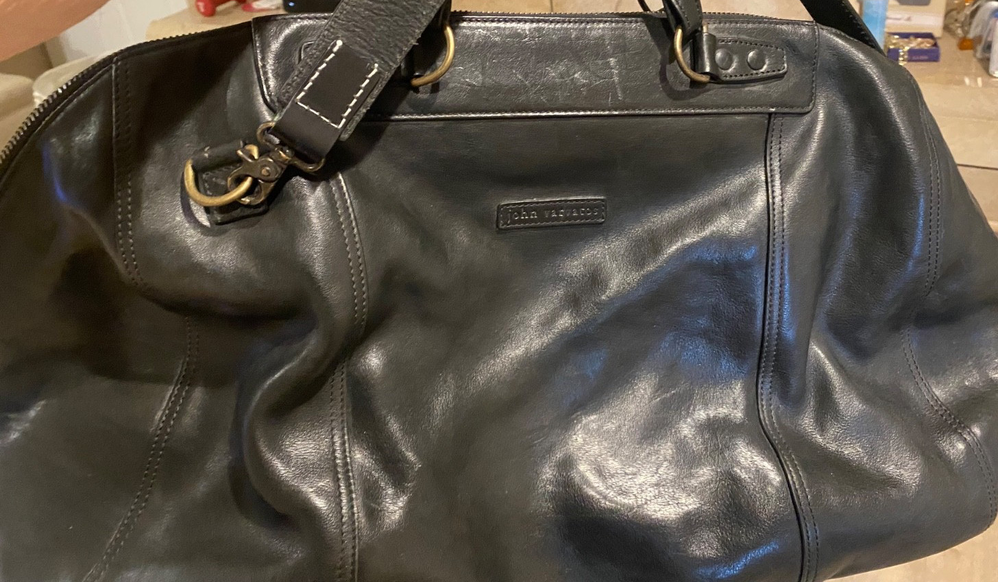 John Varvatos USA All Leather Weekender Duffle Carry On Black Bag – Mint Cond