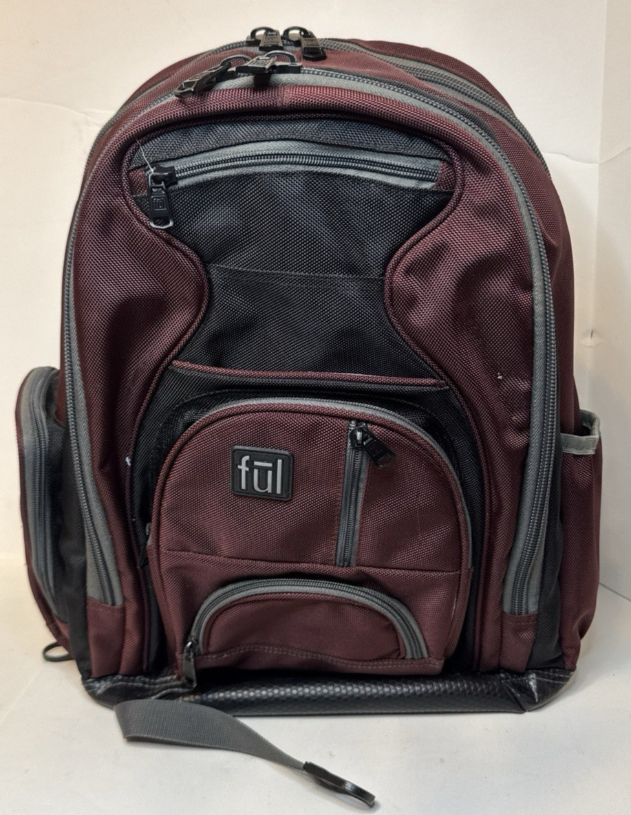 FUL Backpack Maroon Black Laptop Travel School Book Bag Laptop Backpack