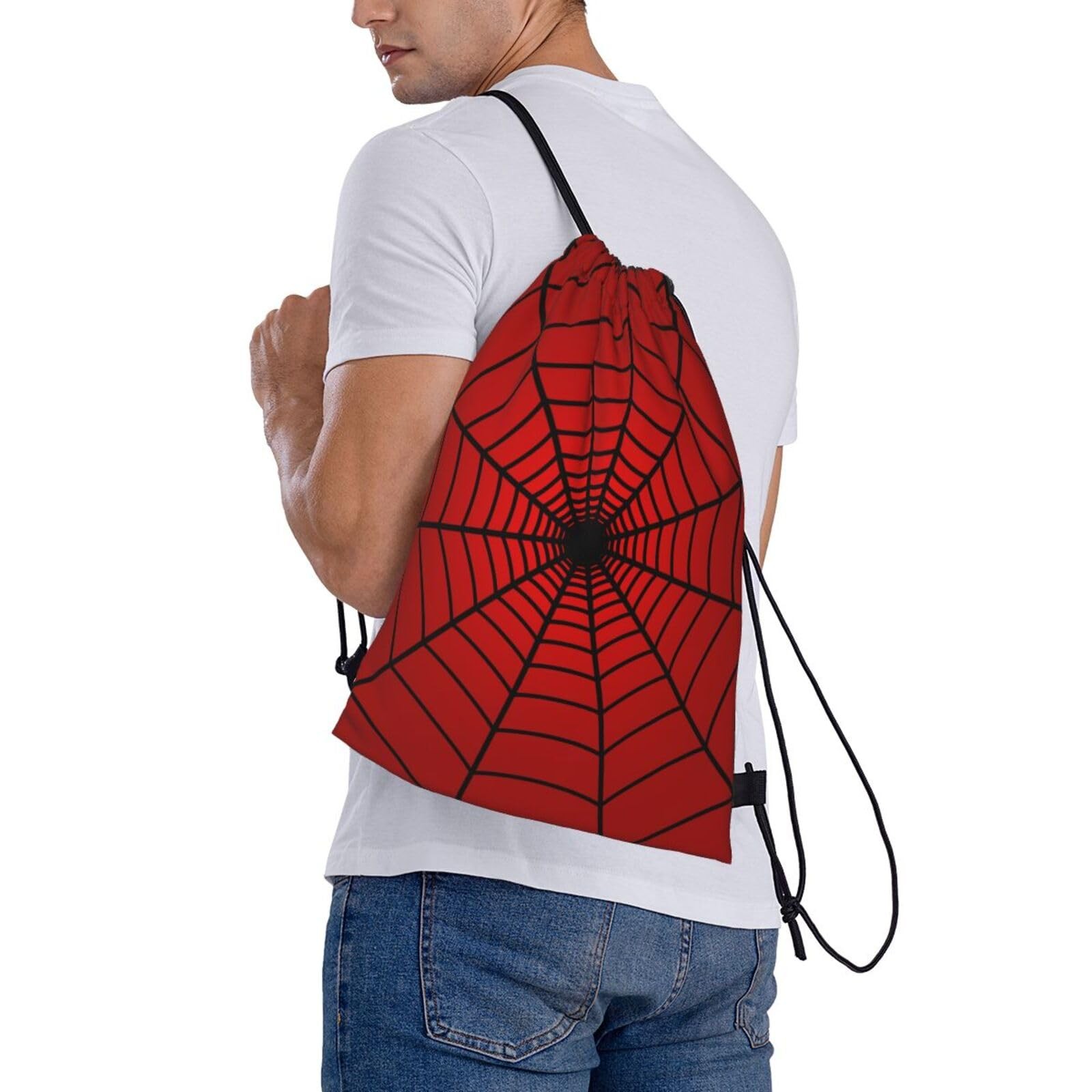 Red Spider Web Drawstring Bag Cobweb Pattern Sport Gym Sack for Travel Hiking