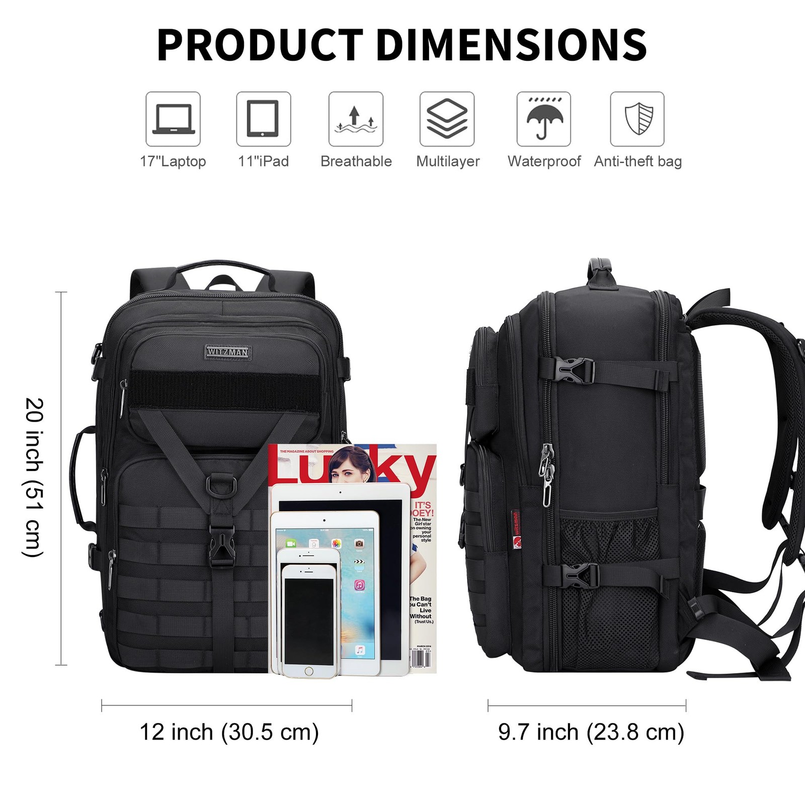 Travel Backpack for Men 45L Convertible Bag Fits 17″ Laptop