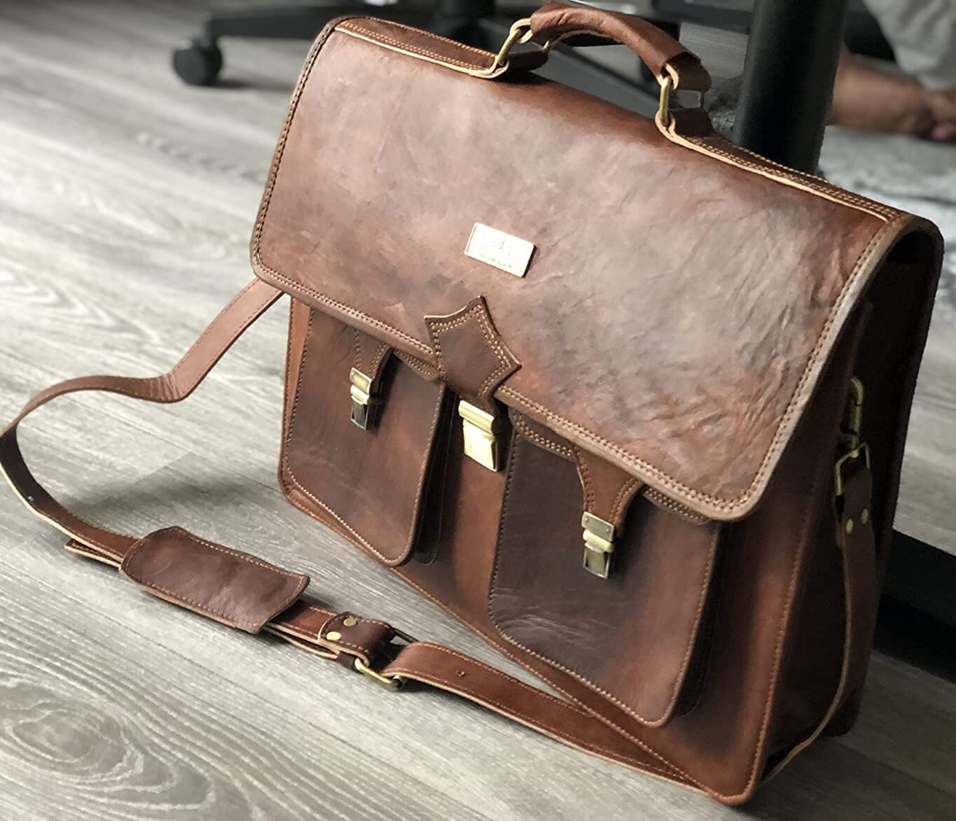 Large Leather Briefcase Bag for Men | Full Grain Leather Messenger Laptop Bag