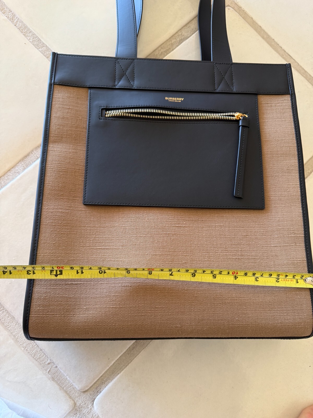 Burberry Camel Fabric and Black leather Medium Tote Bag, 8093452
