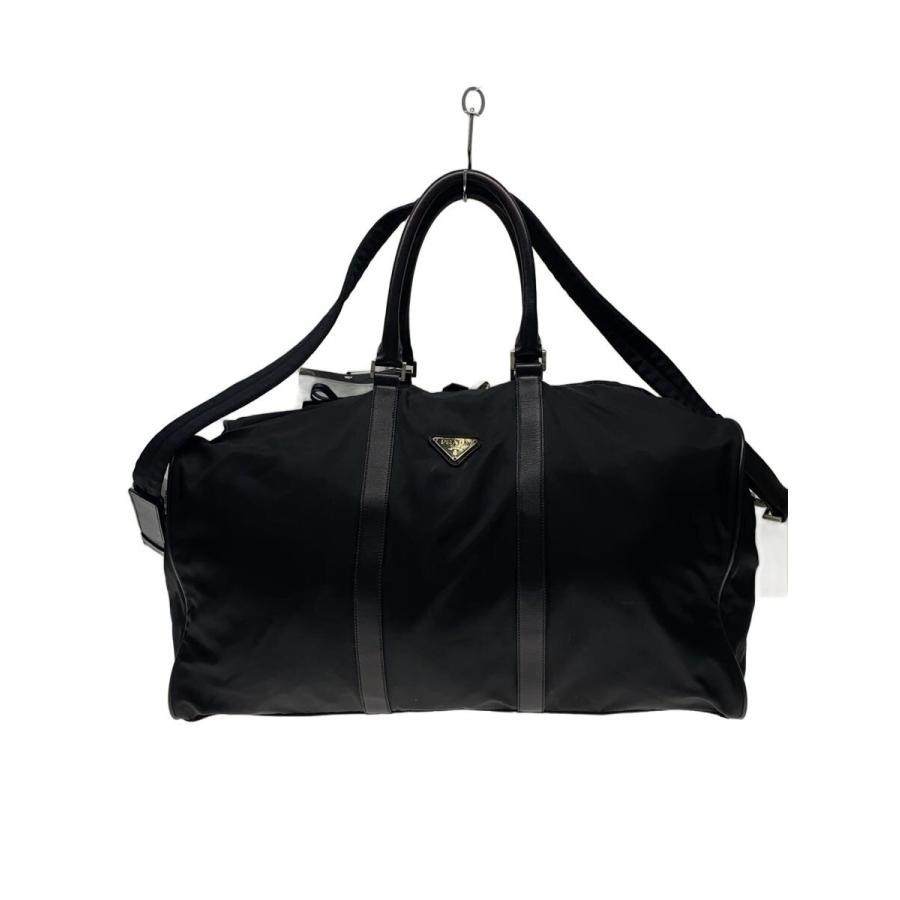 Auth PRADA Boston Bag Black Nylon Shoulder Strap Zipper Large Travel Solid Men’s