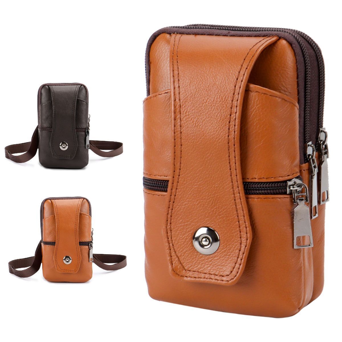 Men Leather Phone Pouch Belt Bag Shoulder Fashion Crossbody Waist Pack Handbag