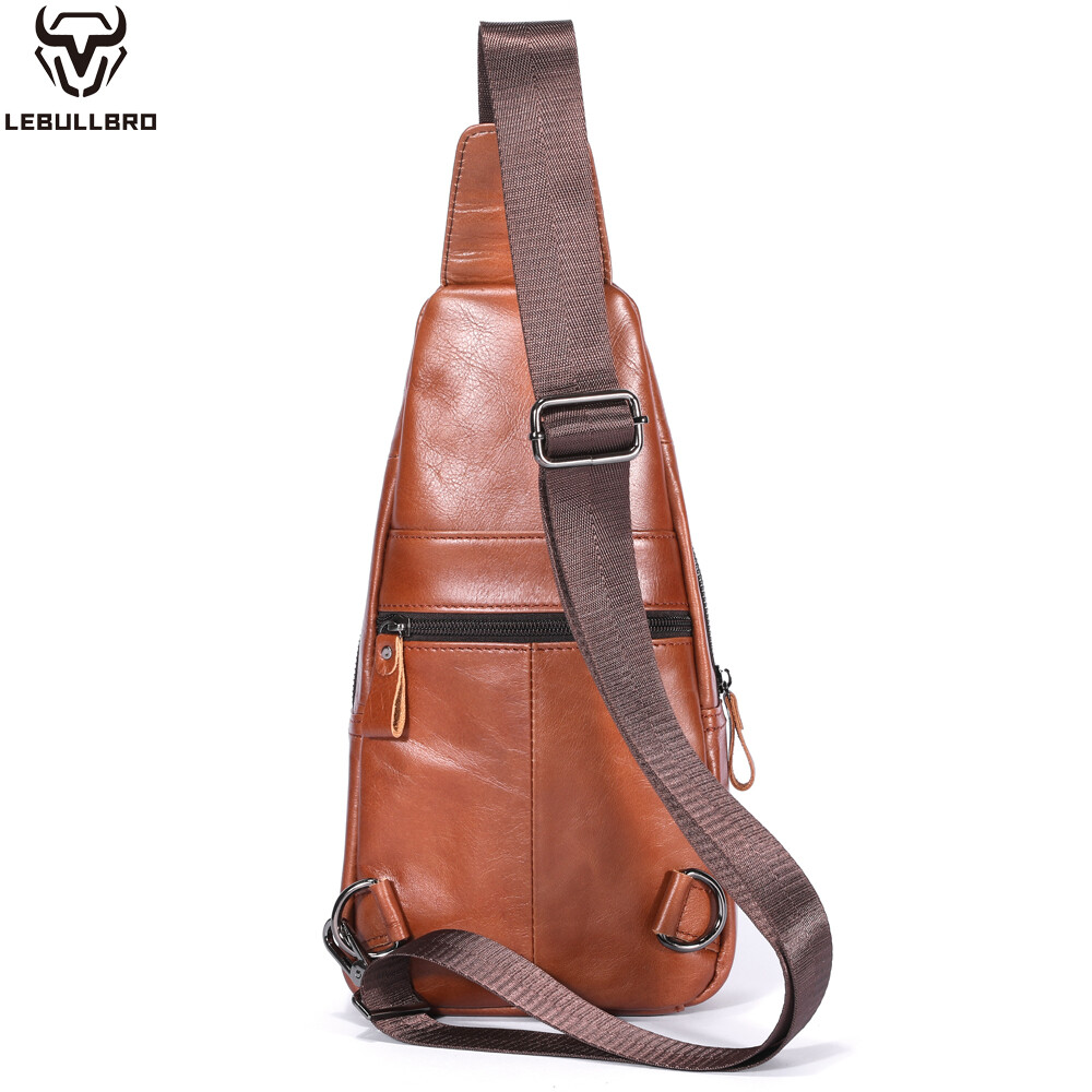 Sling Backpack Cowhide Genuine Leather Chest Crossbody Shoulder Bag Real Leather