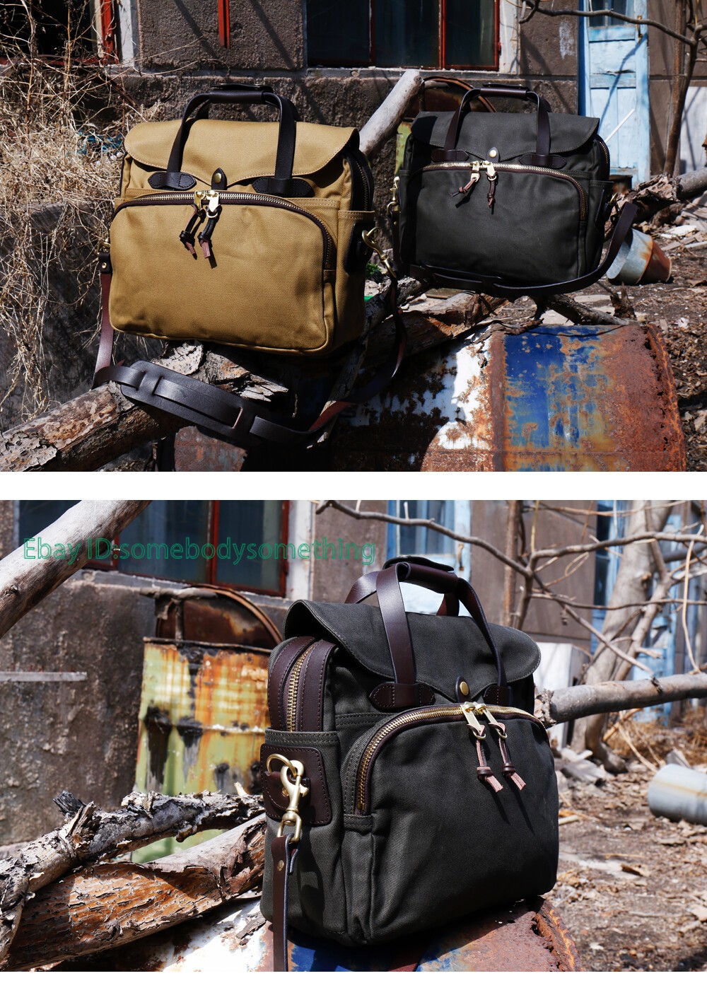 22OZ Canvas Bag & Cowhide Shoulder Strap Shoulder Bag Size 39*34*16cm Handbag