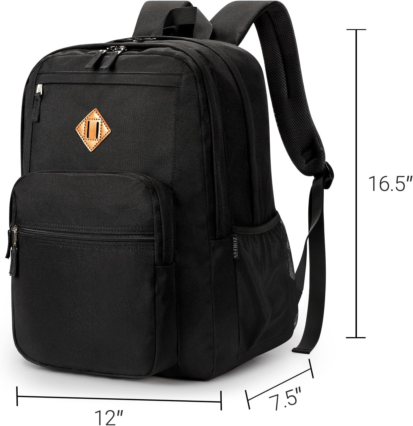 26L Water-Resistant Black Backpack for College and Travel